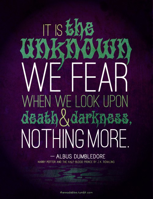 Dumbledore; Harry Potter; fear of unknown, death and darkness